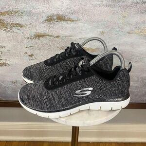 Skechers Dual-Lite Shoes Womens Size 7.5 Black Knit Walking Sneakers SN 12713